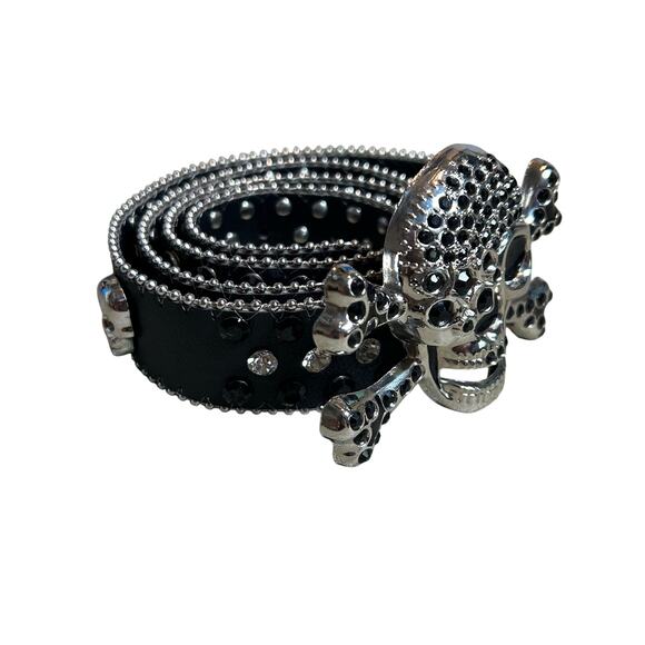Pirate Belt Silver Rhinestone Skull Black Leather Glam Rock Goth Y2K Punk Grunge main image 7